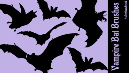 飞行的蝙蝠剪影图像PS笔刷素材-玩吧资源站