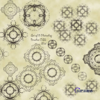 8种新颖花纹图案、旋转对称印花PS笔刷下载-玩吧资源站