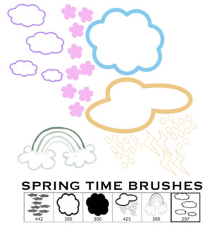 手绘涂鸦云朵、彩虹、下雨云PS笔刷下载-玩吧资源站