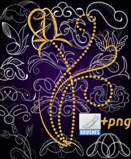 点状印花、植物花纹图案PS笔刷素材-玩吧资源站