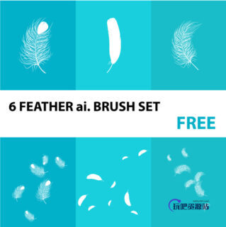6种羽毛效果Ai刷子素材（适量笔刷素材）-玩吧资源站