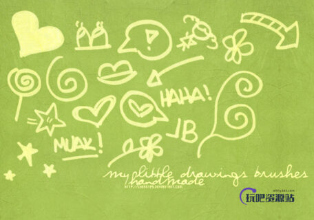 可爱童趣手绘涂鸦标记Photoshop笔刷素材下载-玩吧资源站