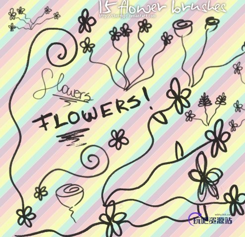 涂鸦童趣鲜花花朵图案Photoshop笔刷素材下载