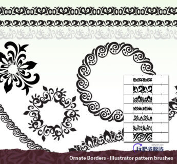 华丽的印花花纹边界图案 Illustrator笔刷/Ai画笔-玩吧资源站