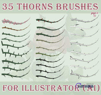 35种藤蔓荆棘图案Illustrator笔刷/Ai画笔素材下载-玩吧资源站