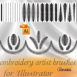 刺绣式画笔笔触Illustrator笔刷/Ai画笔-玩吧资源站