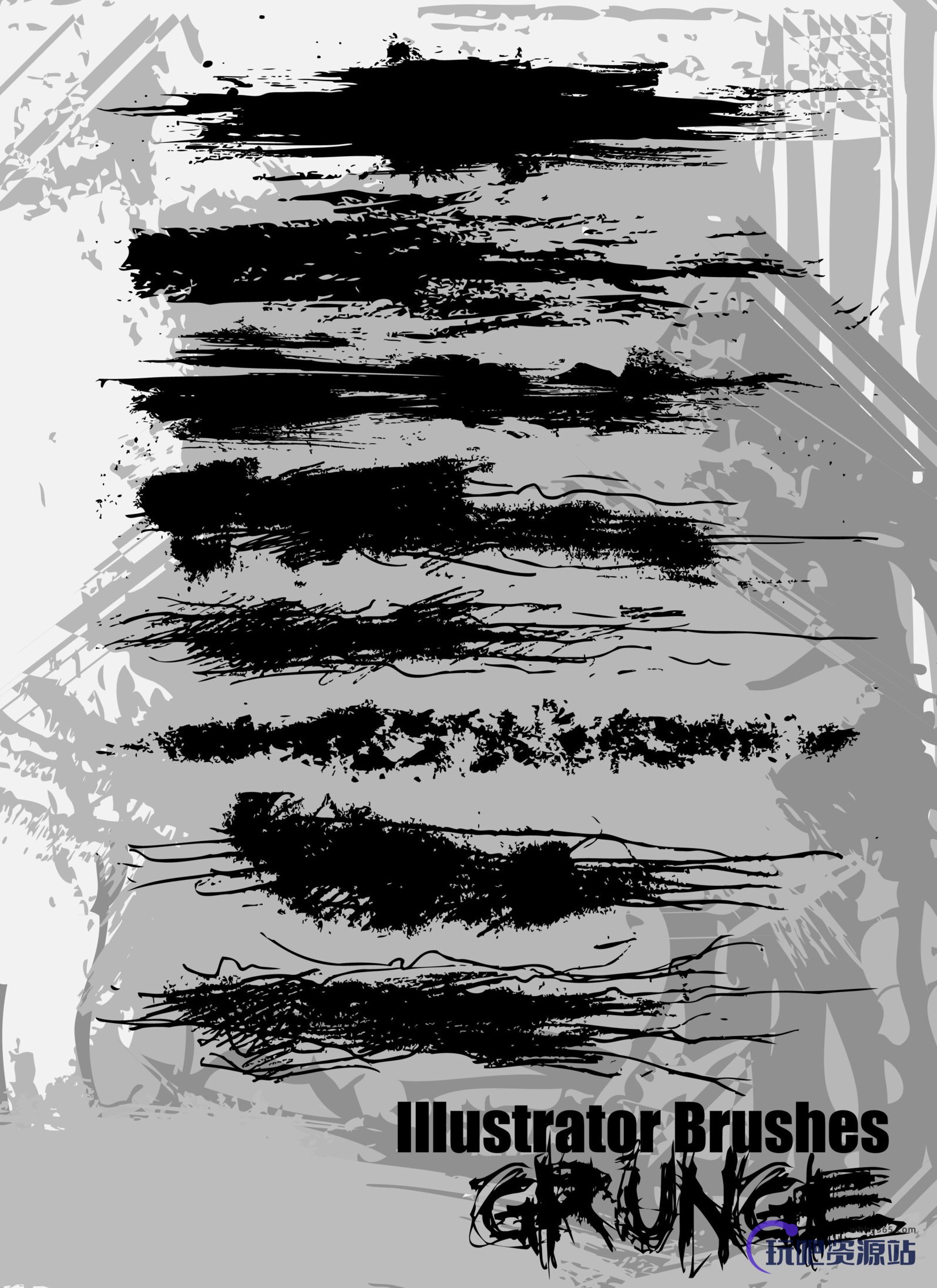 细软毛笔式、毛刷Illustrator笔刷/Ai画笔