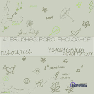 41种卡哇伊手绘涂鸦图案Photoshop美图笔刷-玩吧资源站