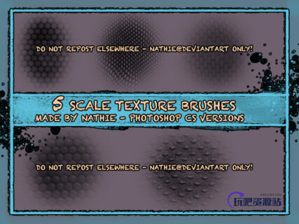 爬行动物皮肤纹理、鳞甲皮肤Photoshop笔刷素材下载-玩吧资源站