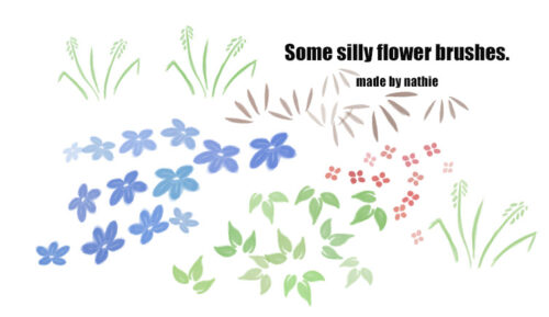 一些手绘水彩风格的小花朵、小叶草图案Photoshop笔刷素材下载-玩吧资源站