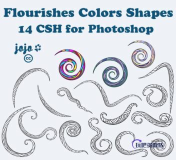 手绘线条式图案装饰PS自定义形状素材.csh下载-玩吧资源站