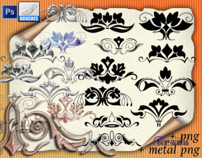 优雅的贵族印花图案Photoshop植物花纹笔刷-玩吧资源站
