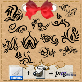 手绘装饰性花纹图案Photoshop笔刷素材下载-玩吧资源站