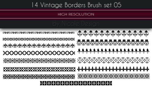 14种漂亮的印花边框、植物花纹条纹图案Photoshop笔刷下载-玩吧资源站