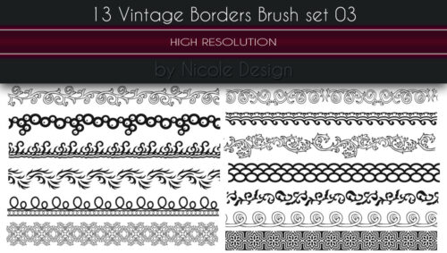 13种手绘经典印花图案花边Photoshop笔刷下载-玩吧资源站