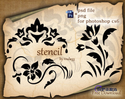 植物花纹、手绘印花图案PS笔刷素材（PSD格式文件）-玩吧资源站