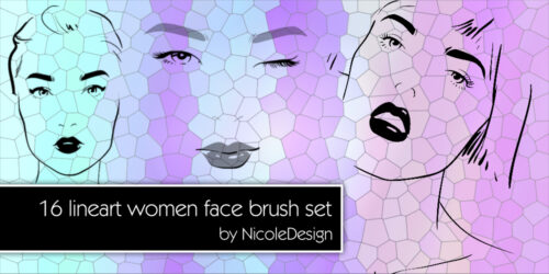 16种女性头像、都是女郎肖像描绘Photoshop笔刷下载-玩吧资源站