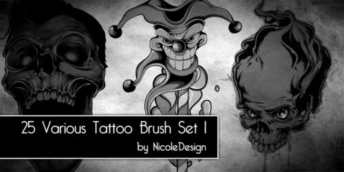 25种骷髅头、非主流恐怖纹身图案Photoshop笔刷下载-玩吧资源站