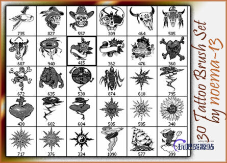 30种恶魔系纹身刺青图案Photoshop笔刷下载-玩吧资源站