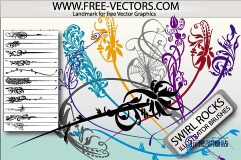 手绘优雅的植物印花图案Illustrator笔刷/Ai画笔素材免费下载-玩吧资源站