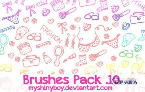 10种可爱生活元素图案装扮Photoshop童趣少女心笔刷-玩吧资源站