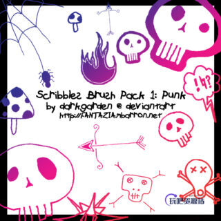 可爱童趣手绘骷髅头图案Photoshop万圣节美图笔刷-玩吧资源站