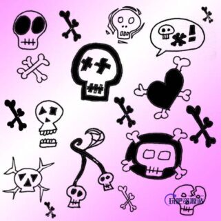 可爱手绘骨头、骷髅头童趣涂鸦Photoshop美图笔刷下载-玩吧资源站