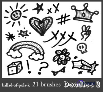 童趣涂鸦爱心、彩虹、皇冠、太阳、星星等图案PS呆萌笔刷素材-玩吧资源站