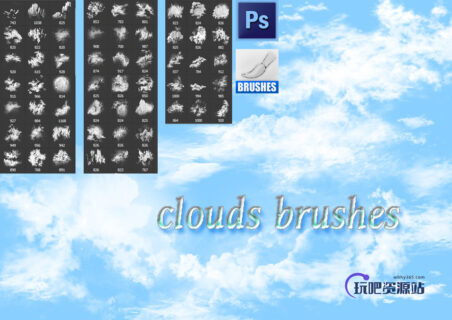 蓝天白云纹理图案、高空云朵背景PS笔刷下载-玩吧资源站