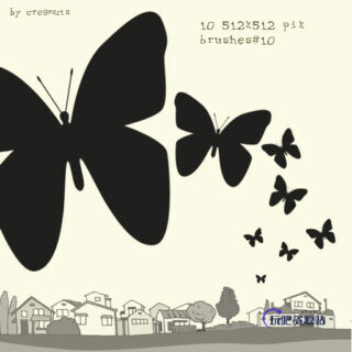 蝴蝶、相框剪影图案Photoshop蝴蝶笔刷下载-玩吧资源站