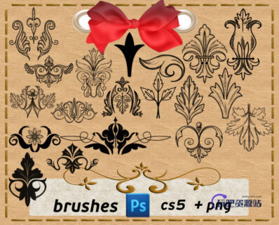 漂亮的手绘欧式富贵印花图案Photoshop艺术花纹笔刷-玩吧资源站