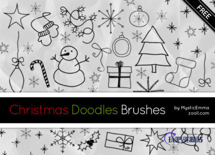 可爱手绘涂鸦圣诞节图形PS美图笔刷下载-玩吧资源站