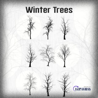 9种树枝、干枯的大树、冬天的树木PS笔刷下载-玩吧资源站