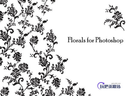 欧式经典的蕨类植物印花、花纹图案Photoshop笔刷下载-玩吧资源站