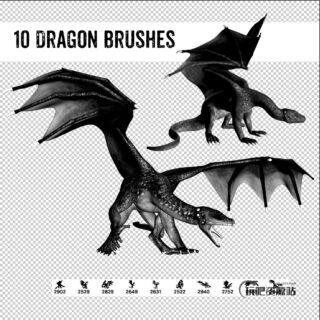 10种西方恶龙、蜥蜴魔龙图案Photoshop笔刷下载-玩吧资源站