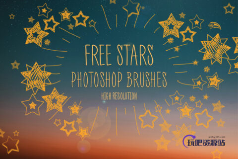 童趣手绘涂鸦星星图案、可爱的五角星PS照片美图笔刷-玩吧资源站