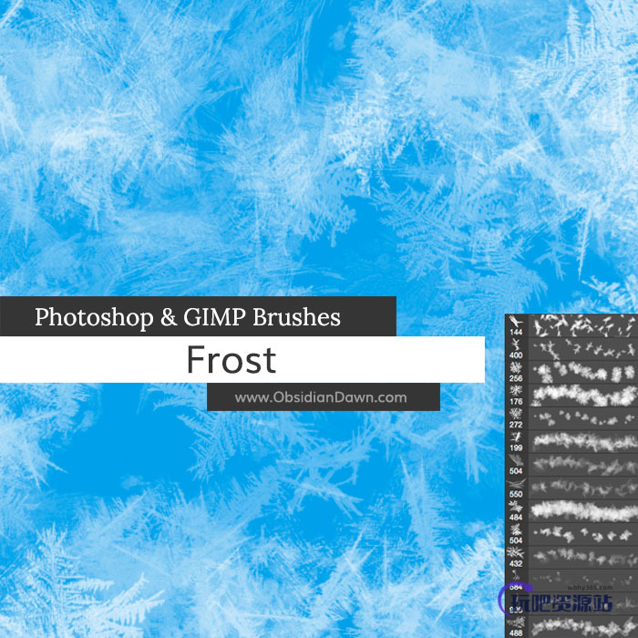 寒冷的冰霜、霜冻花纹、冰花图案、冰晶Photoshop笔刷下载