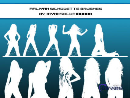 时尚夜店舞女、酒吧女郎剪影图形Photoshop笔刷素材下载-玩吧资源站