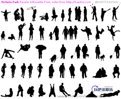 各种生活场景的人物、人像姿势剪影PS轮廓笔刷下载-玩吧资源站