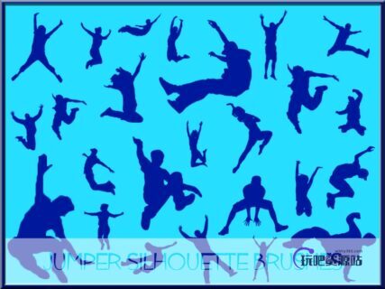25种跑酷、跳跃姿势Photoshop人体造影、人像剪影图案笔刷素材下载-玩吧资源站