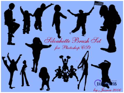 美国学生啦啦队人像剪影图案Photoshop笔刷下载-玩吧资源站