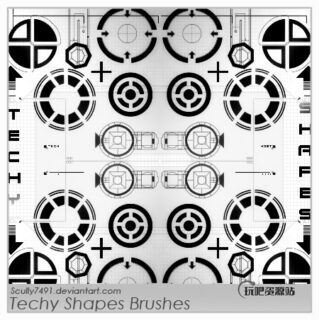 科技化造型符号装饰图案Photoshop笔刷下载-玩吧资源站