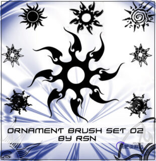 手绘纹饰、纹身、刺青式风格的太阳图案Photoshop笔刷下载-玩吧资源站