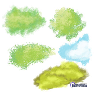 自然植物绘画风格笔触PS插画笔刷素材-玩吧资源站