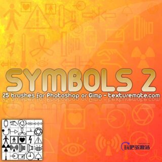 25种生活标志符号图案Photoshop笔刷下载-玩吧资源站