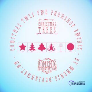 圣诞节星星、圣诞树图形装饰PS笔刷下载-玩吧资源站