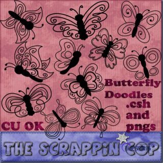 漂亮的手绘卡通蝴蝶Photoshop自定义形状素材 .csh 下载-玩吧资源站