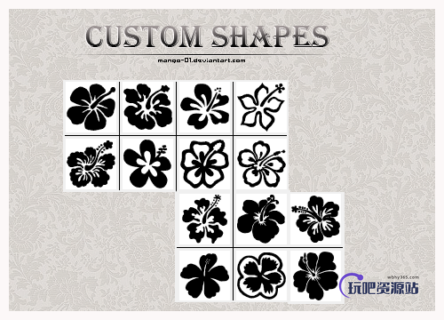 漂亮的手绘花朵图案photoshop自定义形状素材 .csh 下载-玩吧资源站