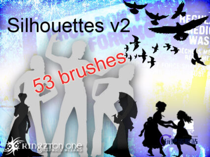 53种时尚动感人物造型、轮廓剪影图形Photoshop笔刷下载-玩吧资源站