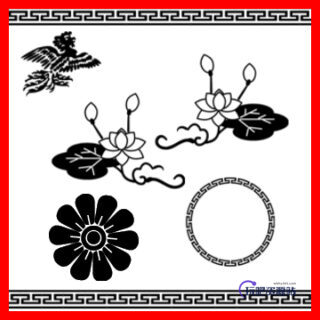 中国传统莲花、睡莲、凤凰等图案装饰Photoshop笔刷下载-玩吧资源站